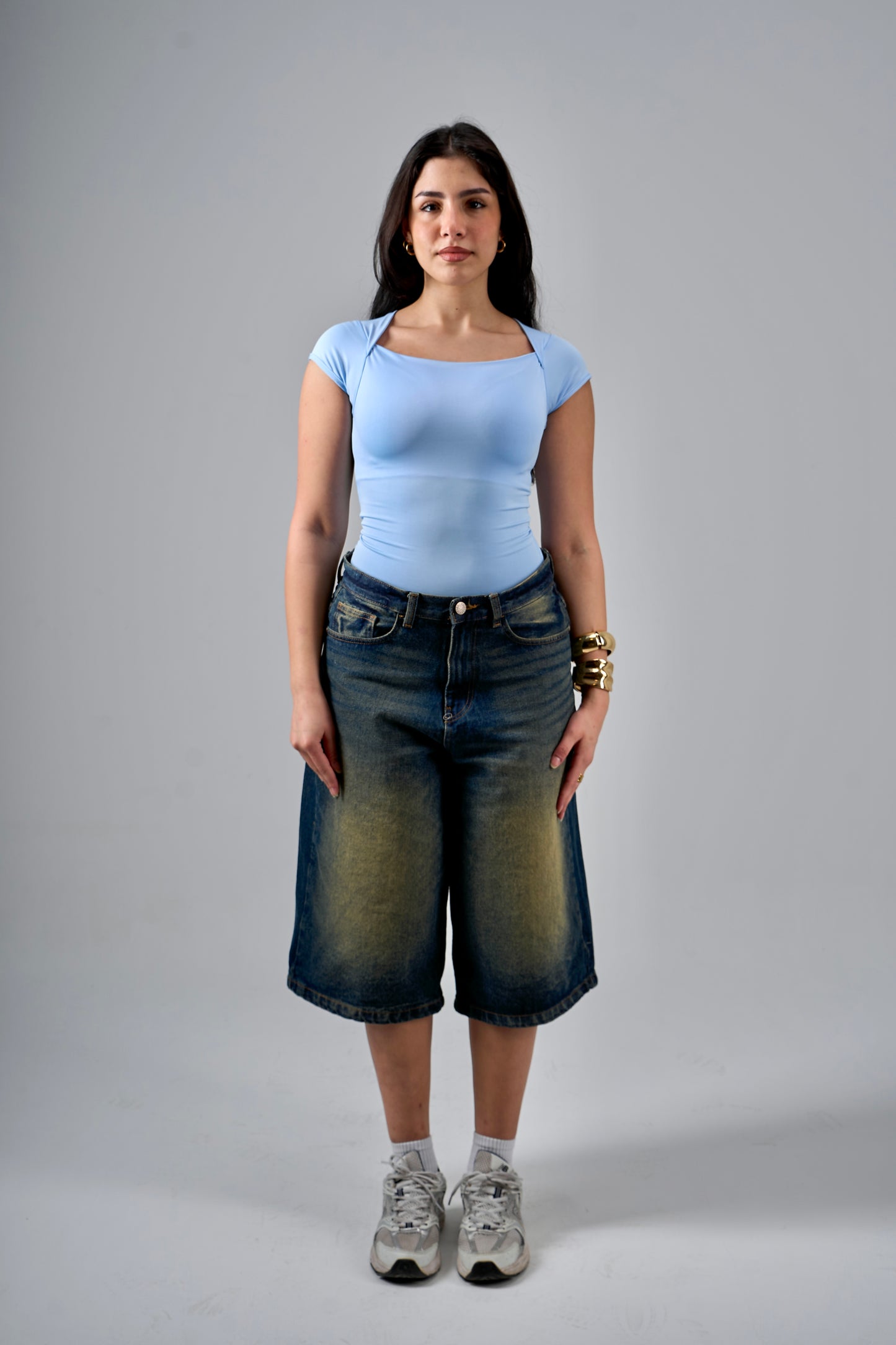 Refined Square Neck Top - Baby Blue