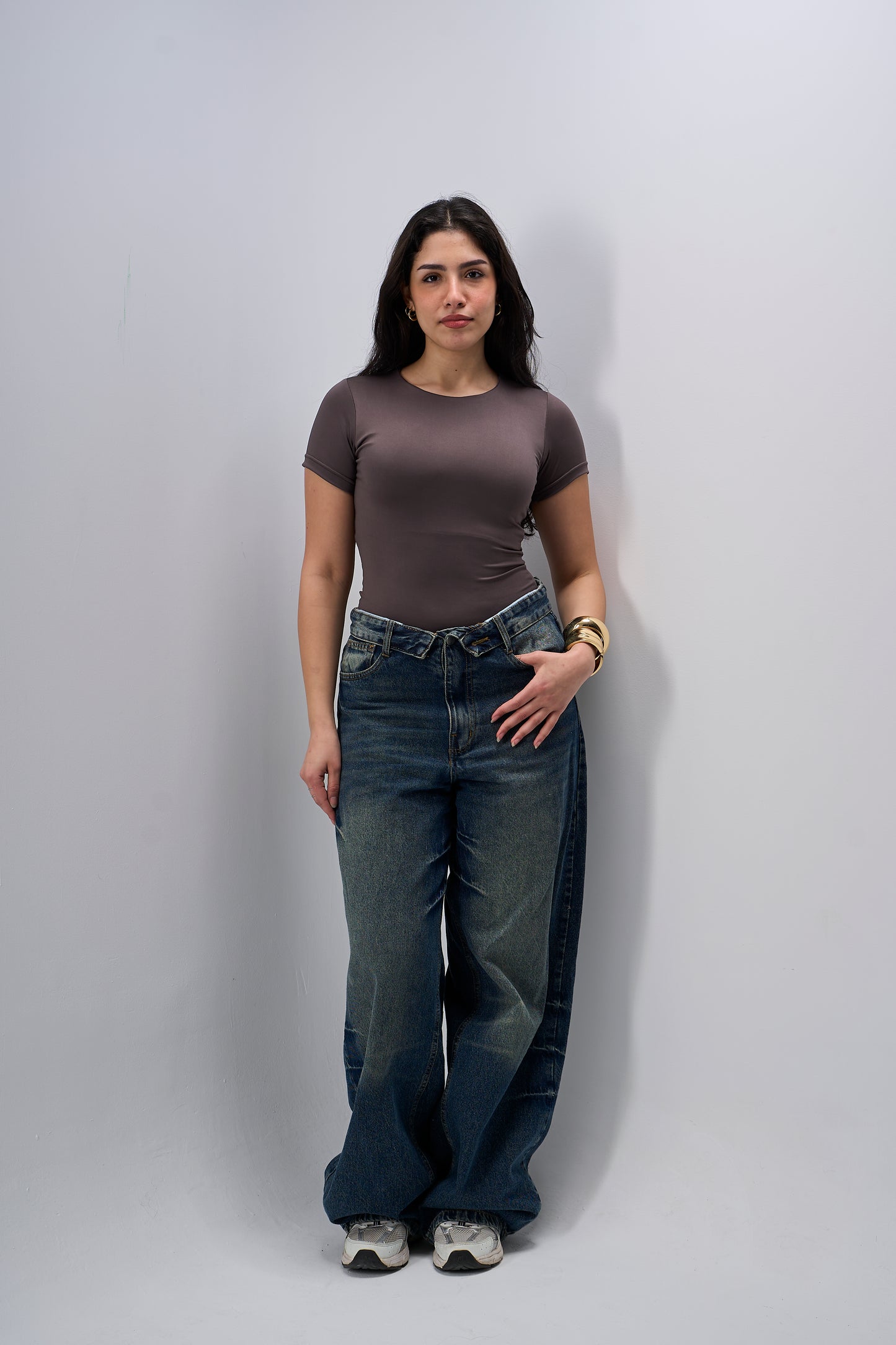 Refined Round Neck Top - Brown
