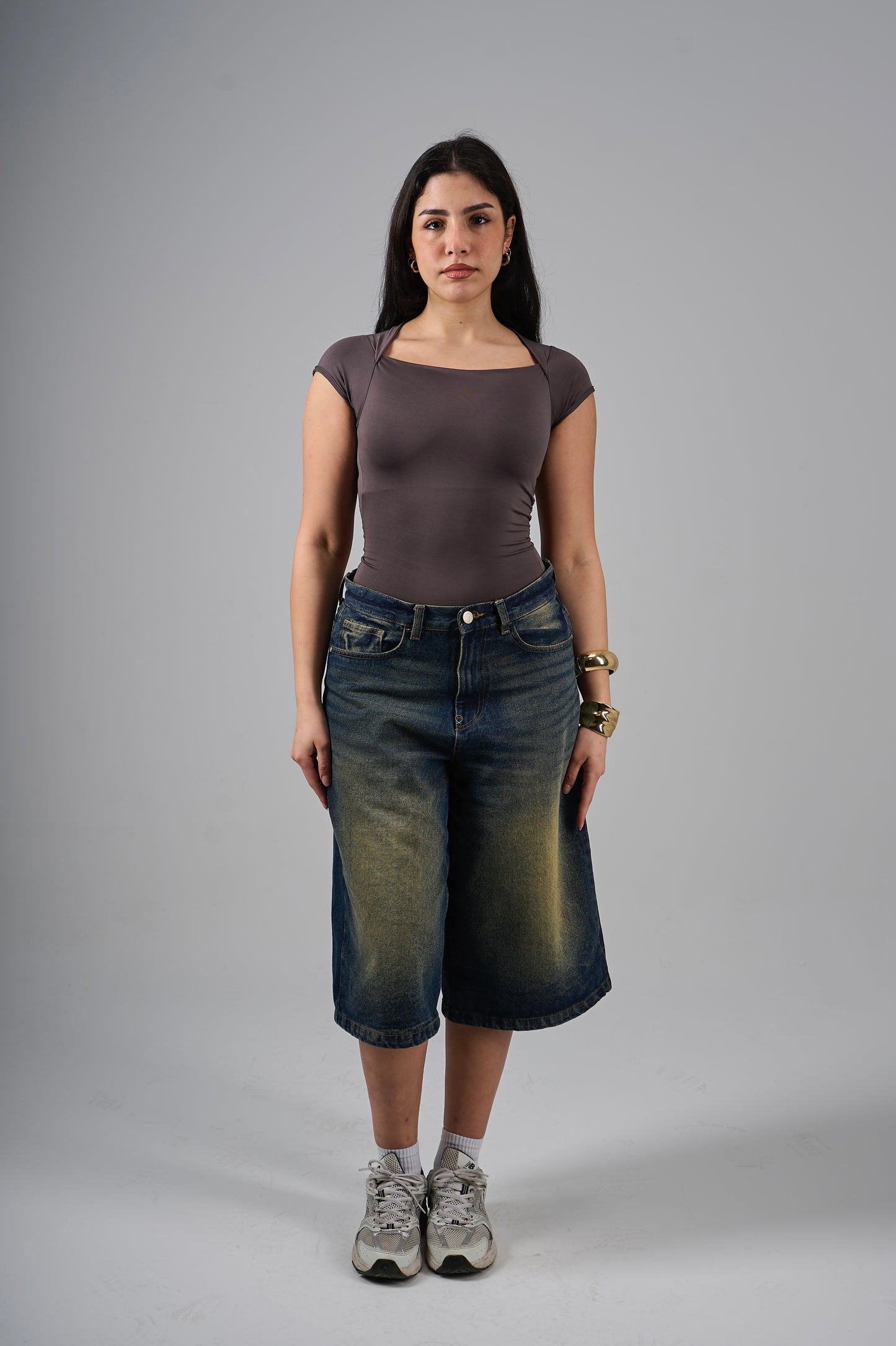 Refined Square Neck Top - Brown