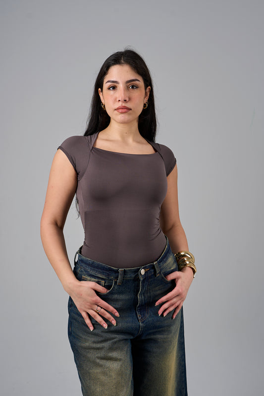 Refined Square Neck Top - Brown
