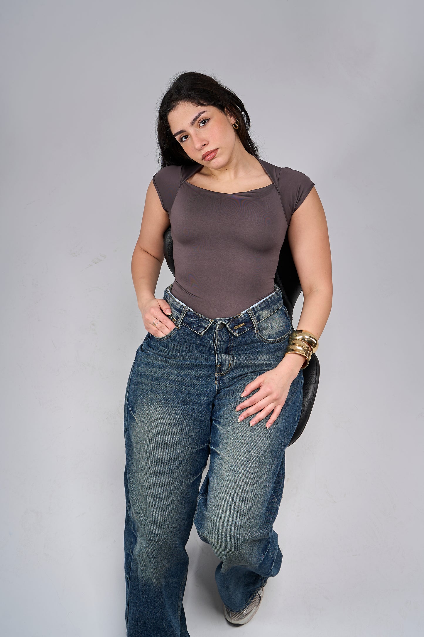 Refined Square Neck Top - Brown