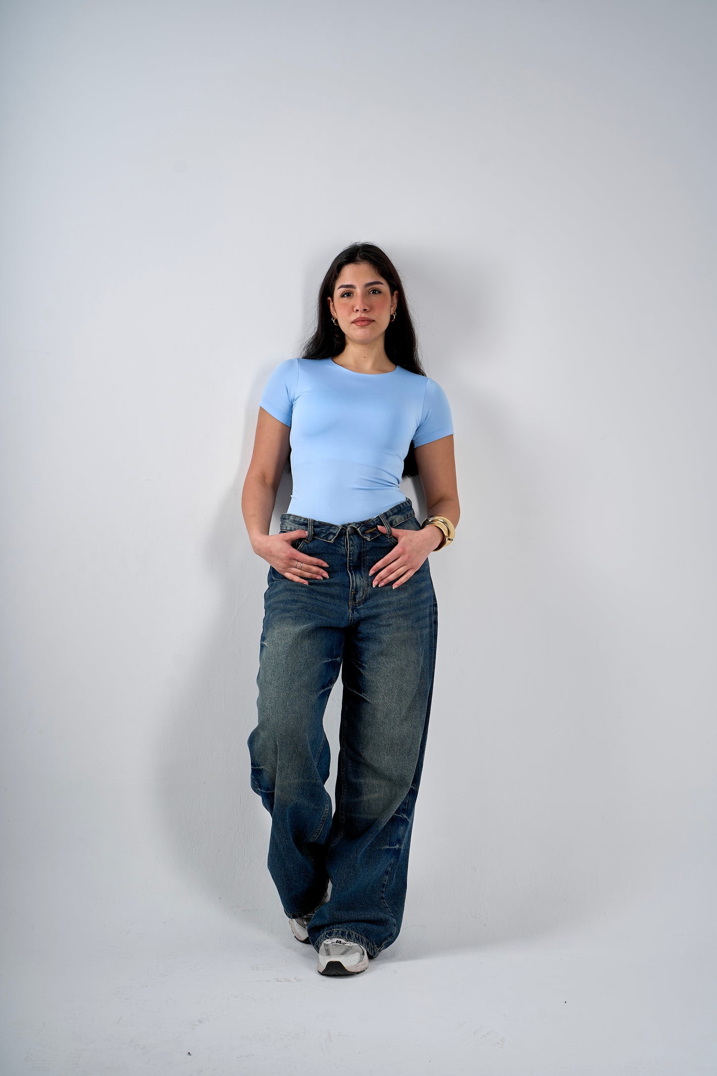 Refined Round Neck Top - Baby Blue
