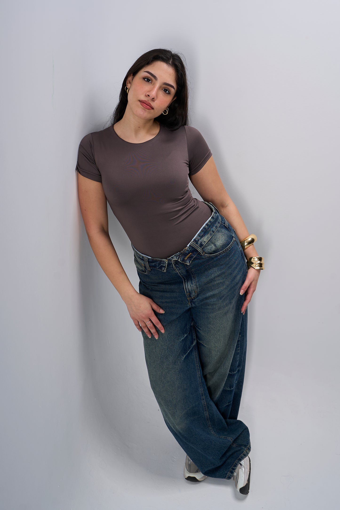Refined Round Neck Top - Brown