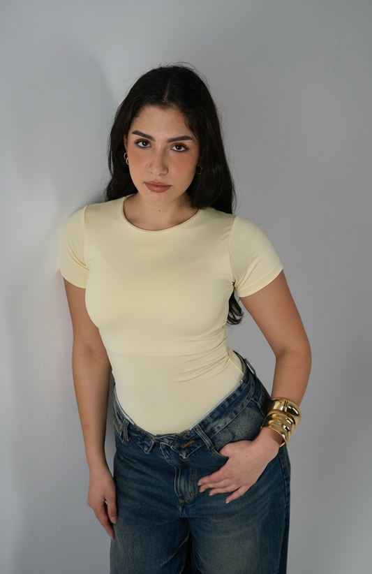 Refined Round Neck Top - Butter Yellow